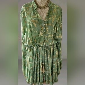 Last Queen Paris Green and Gold Patterned Dress L/XL